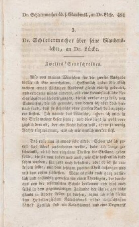 481-532 Dr. Schleiermacher über seine Glaubenslehre, an Dr. Lücke