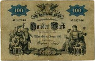 Geldschein, 100 Mark, 1.1.1890