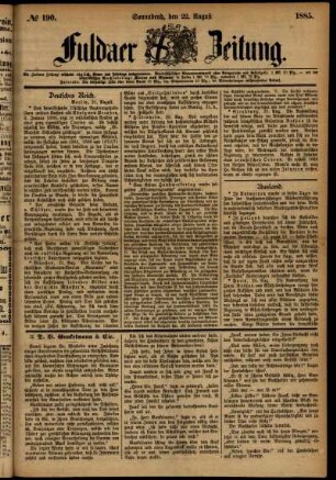 Ausgabe vom Samstag, den 22. August 1885.