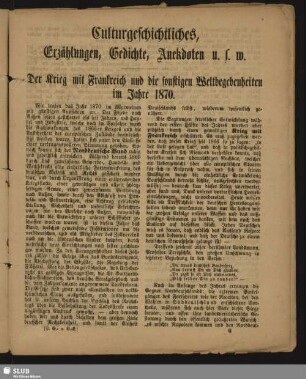 Culturgeschichtliches, Erzählungen, Gedichte, Anekdoten usw.