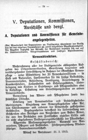 V. Deputationen, Kommissionen, Ausschüsse und dergleichen