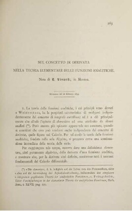 Sul concetto di derivata nella teoria elementare delle funzioni analitiche.