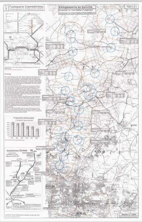 Entwicklungskonzept für die Niederbarnimer Eisenbahn, die historische Heidekrautbahn, Berlin-Pankow Schinkelwettbewerb 1999: Lageplan 1:55000, Schemata