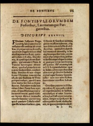 De Fontibus, Eorumdem Fossoribus, Latrinarumque Purgatoribus. Discursus XXXVIII.