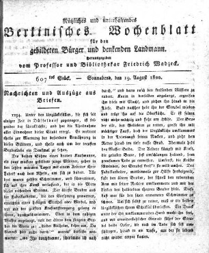 607tes Stueck, Sonnabend, den 19. August 1820