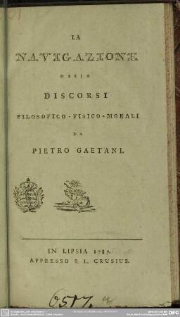 La Navigazione Ossia Discorsi Filosofico-Fisico-Morali