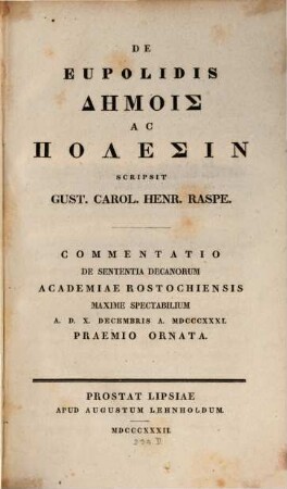 De Eupolidis Dēmois ac Polesin ... Commentatio