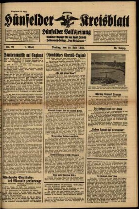 Erste Ausgabe vom Freitag, den 19. Juli 1940.