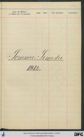 [fol. 133] Sommersemester 1912