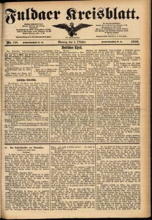 Erste Ausgabe vom Montag, den 05. Oktober 1903.
