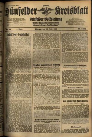 Erste Ausgabe vom Montag, den 15. Juli 1935.