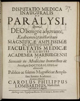 Disputatio Medica Inauguralis De Paralysi