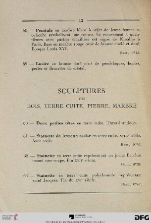 Sculptures en bois, terre cuite, pierre, marbre (Nr. 60-90)