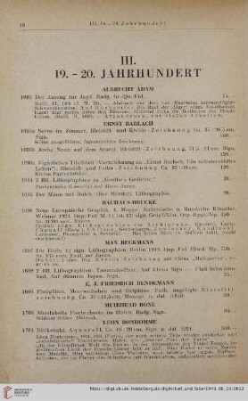 III. 19.- 20. Jahrhundert (Nr. 1693 - 1923)