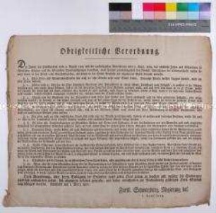 Verordnung der Fürstlich Schwarzburgischen Regierung gegen die Störung öffentlicher Ruhe durch "nächtliches Zechen und Schwärmen"