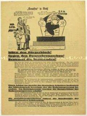 Flugblatt der NSDAP gegen die SPD und Wahlaufruf