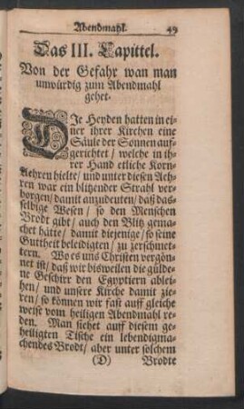 Das III. Capittel. Von der Gefahr wan man unwürdig zum Abendmahl gehet