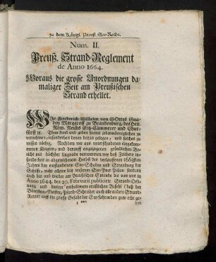 Num. II. Preuß. Strand-Reglement de Anno 1664.