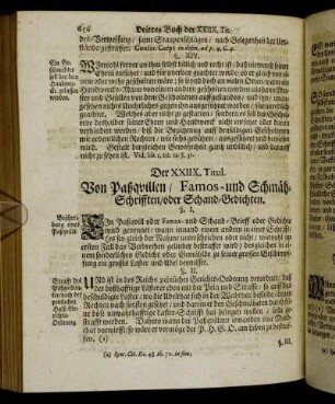 Der XXVIIX. Titul. Von Paßquillen, Famos- und Schmäh-Schrifften oder Schand-Gedichten.