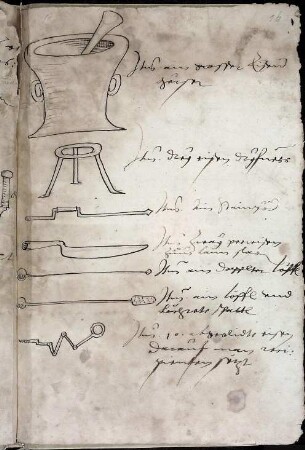 Mörser, Dreifuß, Bohrer, Spatel