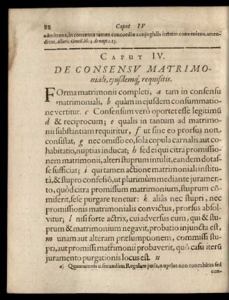 Caput IV. De Consensu Matrimoniali, eiusdemque requisitis