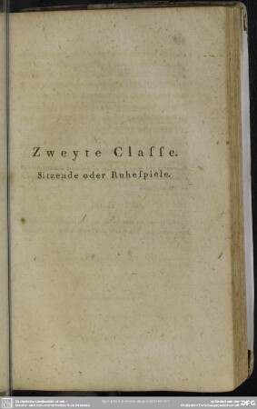 Zweyte Classe. Sitzende oder Ruhespiele