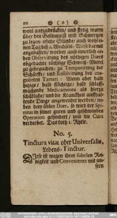 No. 5. Tinctura vitae oder Universalis, Lebens-Tinctur.