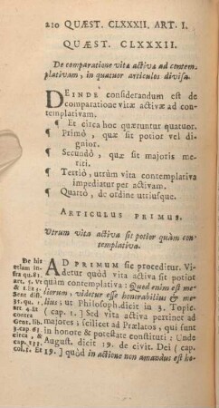 Quaestio CLXXXII. De comparatione vita activa ad contemplativam, in quatuor articulos divisa.