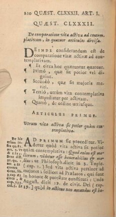 Quaestio CLXXXII. De comparatione vita activa ad contemplativam, in quatuor articulos divisa.
