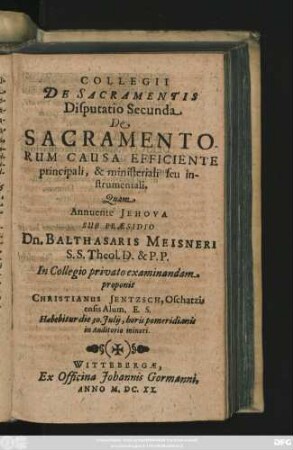 2: De Sacramentorum Causa Efficiente principali, & ministeriali seu intrumentali