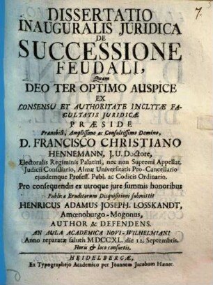 Diss. inaug. iur. de successione feudali