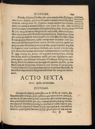 Actio Sexta XIII. Aprilis, ante meridiem.