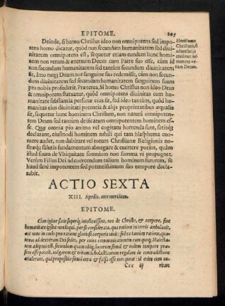 Actio Sexta XIII. Aprilis, ante meridiem.