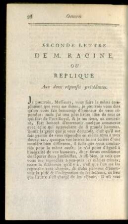Seconde Lettre De M. Racine, Ou Replique Aux deux réponses précédentes.