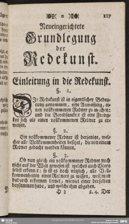 Neueingerichtete Grundlegung der Redekunst. Einleitung in die Redekunst