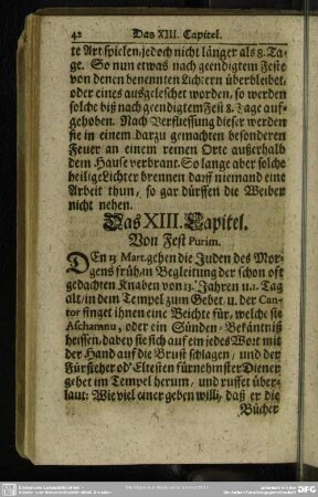 Das XIII. Capitel. Von Fest Purim