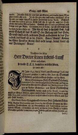 Nachdem der selige Herr Doctor seinen Lebens-Lauff selber aufgesetzet [...]