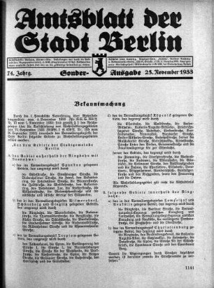 Sonder-Ausgabe, 25. November 1933