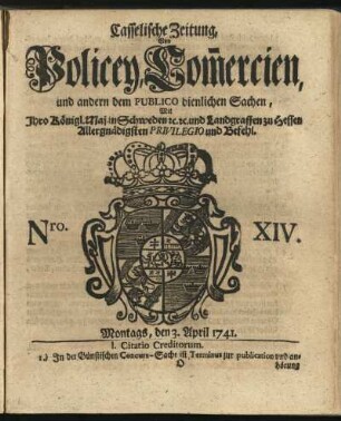 Nro. XIV, Montags, den 3. April 1741