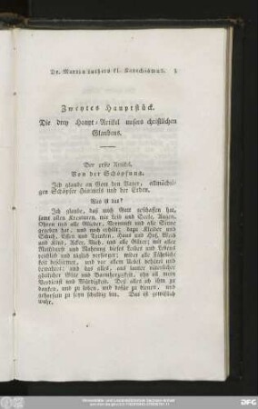 Zweytes Hauptstück. Die drei Haupt : Artikel unsers christlichen Glaubens.