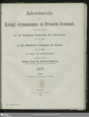 Bericht über das Schuljahr 1899/1900