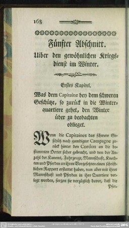 Fünfter Abschnitt. Uiber den gewöhnlichen Kriegsdienst im Winter