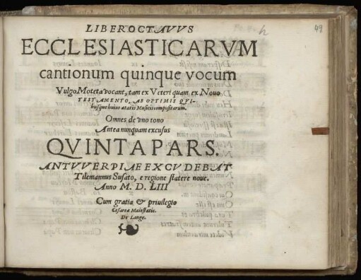 Liber octavus ecclesiasticarum cantionum quinque vocum ... Quinta Pars