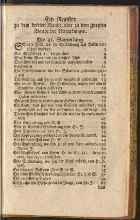 Ein Register zu dem dritten Bande, oder zu dem zweyten Bande der Bemerkungen