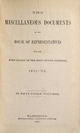 House documents. [431.] 1891/92, Vol. 26 = Congress 52, Sess. 1