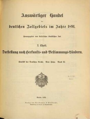 Auswärtiger Handel des deutschen Zollgebiets, 61 = 1891 ( 1892)