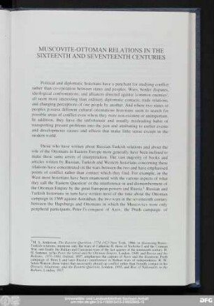 Muscovite-Ottoman Relations In The Sixteenth And Seventeenth Centuries