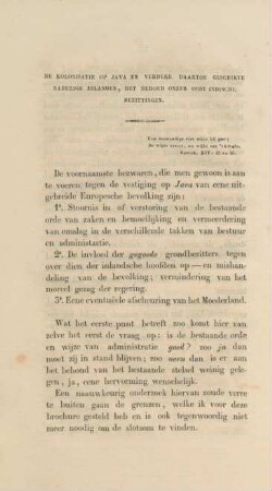 De kolonisate op Java en verdere daartoe geschikte naburige eilanden, het behound onzer Oost-Indische bezittingen