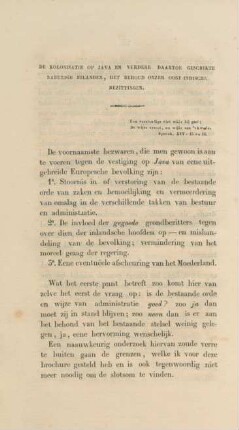 De kolonisate op Java en verdere daartoe geschikte naburige eilanden, het behound onzer Oost-Indische bezittingen