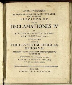 Spec. 15: Animadversionum In Pomp. Melam, Cum Varietate Lect. Cod. Cibiniens. Specimen XV..